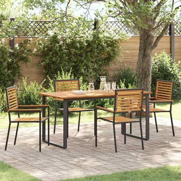 vidaXL Tuin eettafelset 5 st Zwart Massief Acaciahout, Verzenden, Nieuw, 5 zitplaatsen