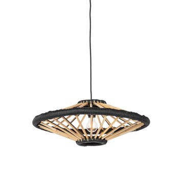 Oosterse hanglamp bamboe met zwart 60 cm - Evalin, Verzenden, Nieuw, Oosters