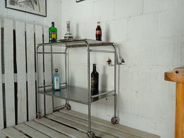 Bijzettafel - Vintage chromen tweelagige trolley - Staal,