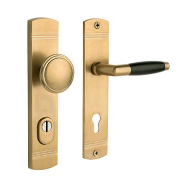 Retro buitendeurbeslag knop/klink PC92 getrommeld messing..., Ophalen of Verzenden, Nieuw, Koper of Messing, Klink of Kruk