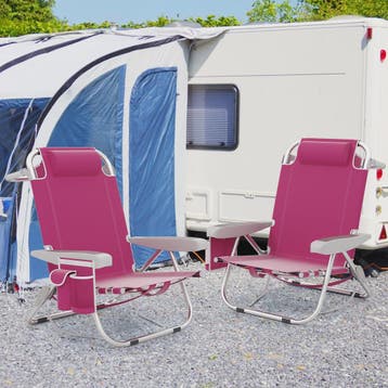 Verstelbare Strandstoel met Hoofdkussen en Opbergvakken - Op, Verzenden, Nieuw