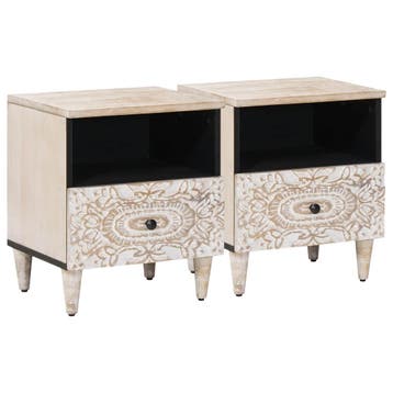 vidaXL Bed kast 2 st Wit 40 x 33 x 46 cm Massief Mango Hout, Minder dan 45 cm, Verzenden, Nieuw, Minder dan 55 cm