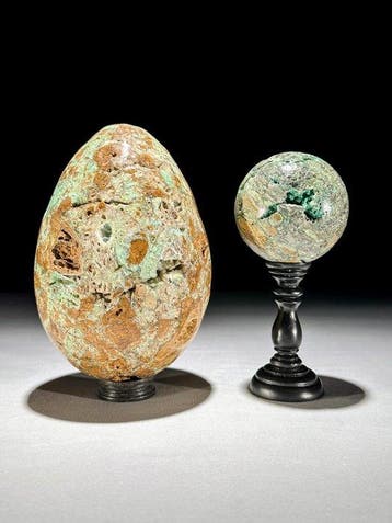 GEEN RESERVEPRIJS - Prachtig paar groene smithsoniet Ei en