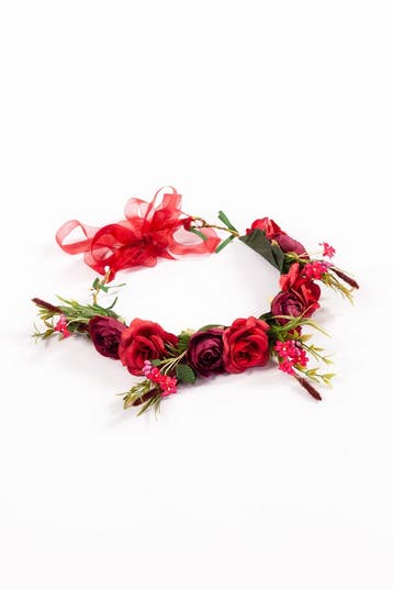 KIMU® Luxe Bloemenkrans Haar Rozenkrans Rood Rode Bloemen Ha, Ophalen of Verzenden, Nieuw, Carnaval, Accessoires