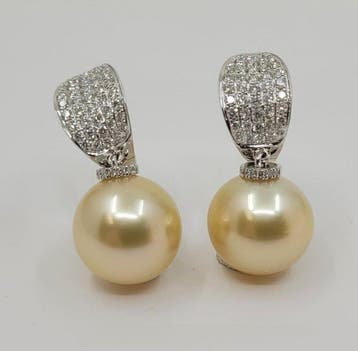Oorbellen - 18 karaat Witgoud, 13 mm gouden Zuidzee parels -, Nieuw