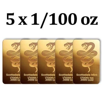 1/100oz - Goud .999 - 5 x 2025 1/100 oz 9999 Fine Gold Bar