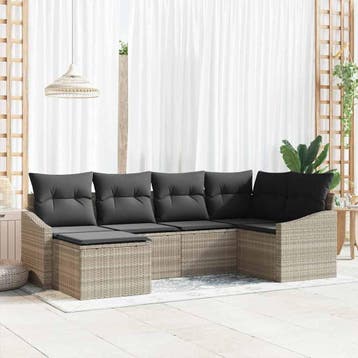 vidaXL Tuin Eetset 6 st Lichtgrijs Poly Rattan en, Verzenden, Nieuw, 6 zitplaatsen