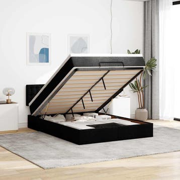 vidaXL Bed met matras 140x200 cm stof zwart, Huis en Inrichting, Verzenden, Zwart, 140 cm, 200 cm
