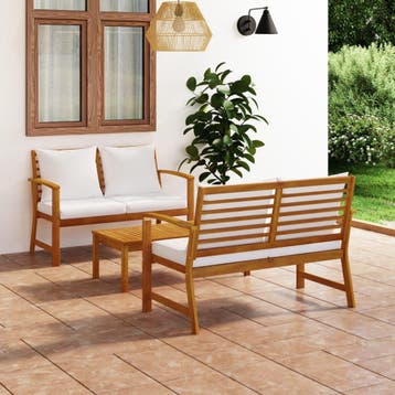 vidaXL 3-delige Loungeset met kussens massief acaciahout, Tuin en Terras, Tuinsets en Loungesets, Verzenden, Nieuw, Hardhout, Loungeset