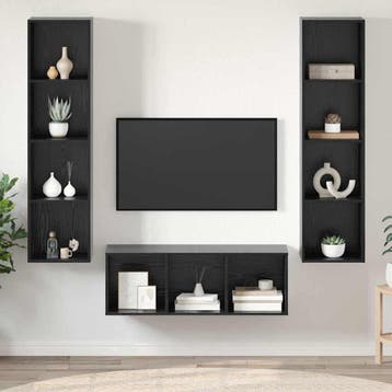 vidaXL Tv-meubelset 3 st Zwart Eiken Bewerkt hout, Minder dan 50 cm, Verzenden, Nieuw, Minder dan 100 cm
