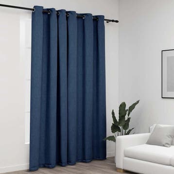 vidaXL Gordijn linnen-look verduisterend met ogen 290x245 cm, Verzenden, Nieuw, Blauw