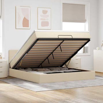 vidaXL Bed poef met matras en LEDs 180x200 cm stof, Eenpersoons, Verzenden, Nieuw, 80 cm