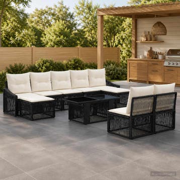 vidaXL Tuinbankenset 10 st Zwart en Cream Wit poly rattan, Verzenden, Nieuw