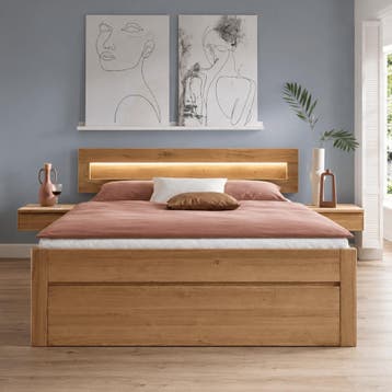 Forestales Rorik Massief Eiken Houten Bed met Lades 45CM - 1, Nieuw