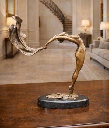 Beeld, Large Bronze Scarf Dancer - 38 cm - Brons, Marmer -