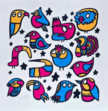 Kev Munday - CMYK Birds - Giclee Print - No Reserve