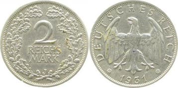Duitsland 2 Reichsmark 1931 J J 320 ss/vz zilver, Verzenden