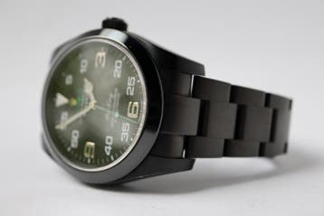 Horloge Rolex Airking Custom Black Blaken goede conditie, Staal, Polshorloge, Ophalen of Verzenden, Zo goed als nieuw