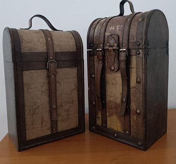 Doos (2) - Hout, Metaal, Leder - Wijnkoffers en -dozen