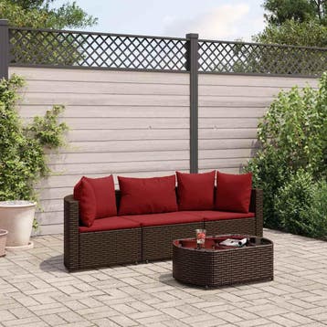 vidaXL 4-delige Loungeset met kussens poly rattan bruin, Verzenden, Nieuw, 3 zitplaatsen, Loungeset