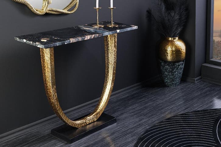 Handgemaakte wandtafel OMEGA 80cm zwart marmer goud metaal -, Huis en Inrichting, Tafels | Sidetables, Ophalen of Verzenden