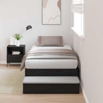 vidaXL Opbergbedframe met lade Zwart Eiken 100 cm Bewerkt, Verzenden, Nieuw, Zwart, Hout
