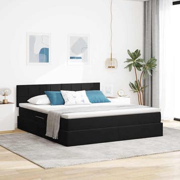 vidaXL LED Opslagbed met Matras Zwart 160 x 200 cm Fluweel, Verzenden, Nieuw, Zwart, Stof
