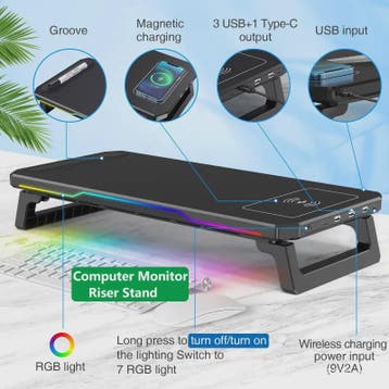 RGB Monitorstandaard met Draadloze Oplader en USB Hub, Computers en Software, Verzenden, Nieuw