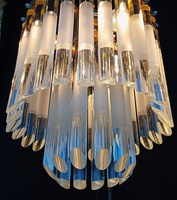 Plafondlamp - Messing, Kristal - Glanswaterval, Antiek en Kunst