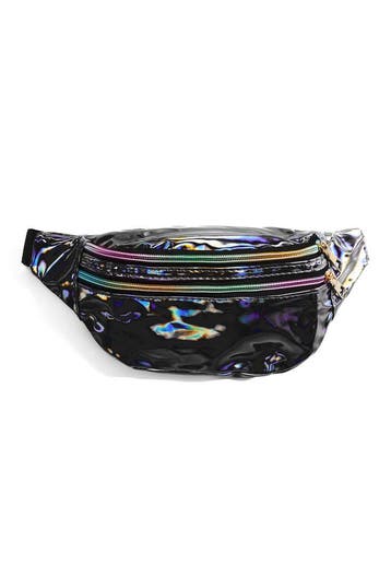 KIMU® Heuptasje Holografisch Zwart 2 Ritsen Iridescent Heupt, Ophalen of Verzenden, Nieuw, Zwart, Overige typen