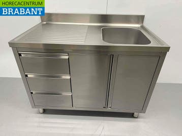 RVS Spoeltafel Spoelbak klapdeuren en laden 120 cm Horeca, Ophalen of Verzenden, Nieuw in verpakking