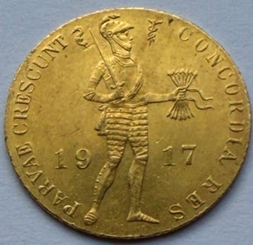 Nederland. Wilhelmina. Gouden Enkele Dukaat 1917, Postzegels en Munten, Munten | Nederland