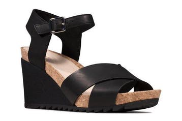 Clarks Flex Sun - 39 - Dames Sandalen - Black Leather, Verzenden, Nieuw