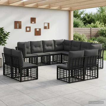vidaXL Buiten bankenset Zwart Polyester, Verzenden, Nieuw, Rotan