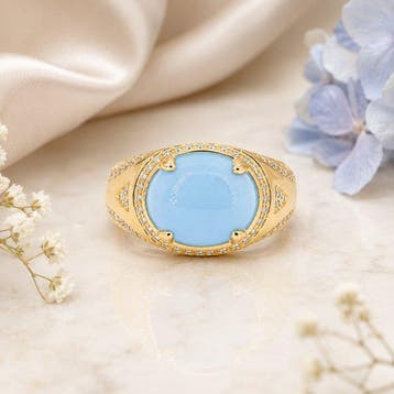 Zonder minimumprijs - Ring Verguld Aquamarijn - Diamant -, Nieuw