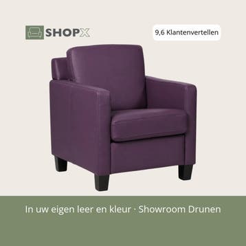 Leren fauteuil Smart - Toledo Aubergine (paars) - Poten, Huis en Inrichting, Nieuw, Ophalen of Verzenden, Bohemian, Eigentijds, Modern, Retro
