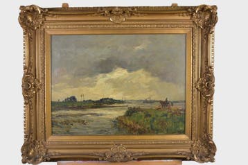 Ruig Weer Land van Altena - Evert Moll (1878–1955), Antiek en Kunst, Kunst | Schilderijen | Klassiek, Ingelijst, Doek, Impressionistisch