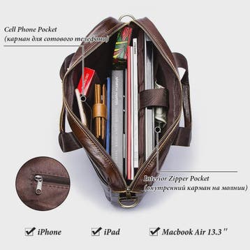 Luxe Leren Aktetas Heren - Draagbare Laptoptas & Schoudertas, Verzenden, Nieuw