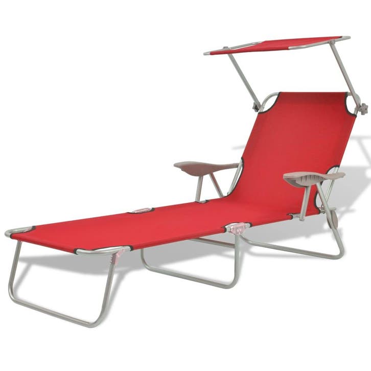 vidaXL Ligbed met luifel staal rood, Tuin en Terras, Ligbedden, Nieuw, Verzenden