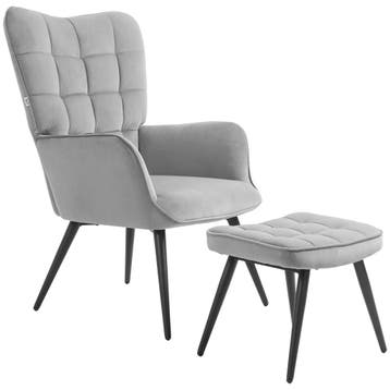 TRUUSK Oorfauteuil Met Voetenbank - Loungestoel Gestoffeerd, Verzenden, Nieuw