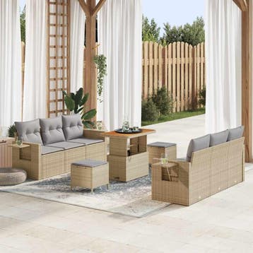 vidaXL Tuin Sofa Set 9 st 6-Aantal zitplaatsen Beige en, Verzenden, Nieuw, Meer dan 8 zitplaatsen