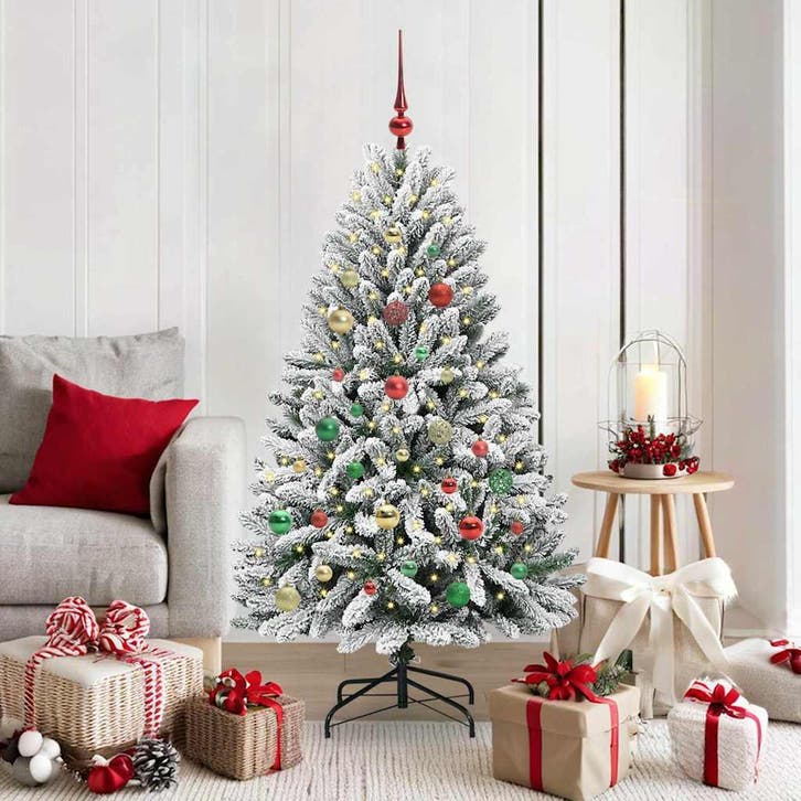 vidaXL Kunstkerstboom met 150 LED Groen en Wit 150 cm PVC en, Diversen, Kerst, Nieuw, Verzenden