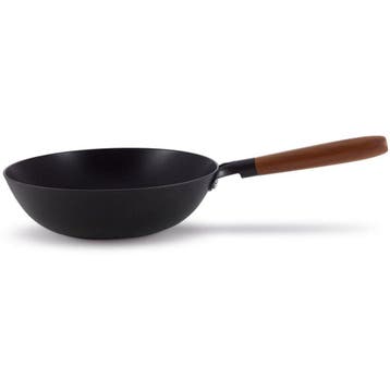 Mandala Wokpan met Houten Steel - 28 cm - Zwart, Nieuw