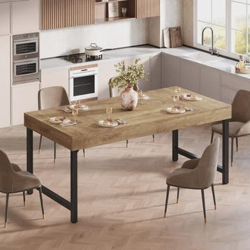 Industriële Eettafel voor 4-6 Personen - 140 cm Houtlook met, Huis en Inrichting, Verzenden, Nieuw