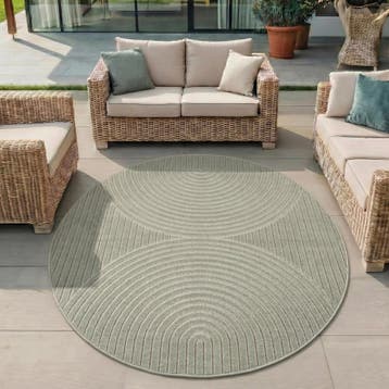 Rond Japandi Vloerkleed | Nova | Bogen | Groen | 80x80 cm, Verzenden, Nieuw