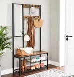 4-in-1 halmeubel met kapstok, spiegel, schoenenrek en zitban, Huis en Inrichting, Woonaccessoires | Kapstokken, Verzenden, Nieuw