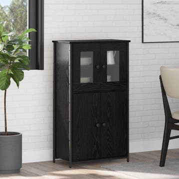 vidaXL Highboard Zwart Eiken 62 x 32 x 106,5 cm Bewerkt hout, Minder dan 50 cm, Verzenden, 100 tot 150 cm, Nieuw