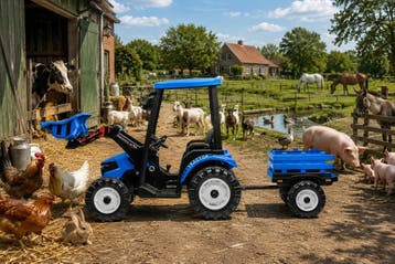 Kindertractor GROOT 24V met laadschop en aanhanger blauw, Ophalen of Verzenden, Nieuw