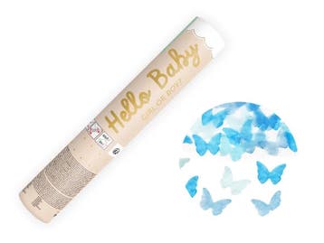 Confetti Kanon Gender Reveal Vlinders Blauw (20cm), Ophalen of Verzenden, Nieuw