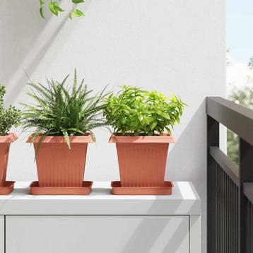 vidaXL Vierkante Bloempot 24 st Baksteenrood 16 x 16 x 14 cm, Kunststof, Minder dan 30 cm, Verzenden, Minder dan 60 cm